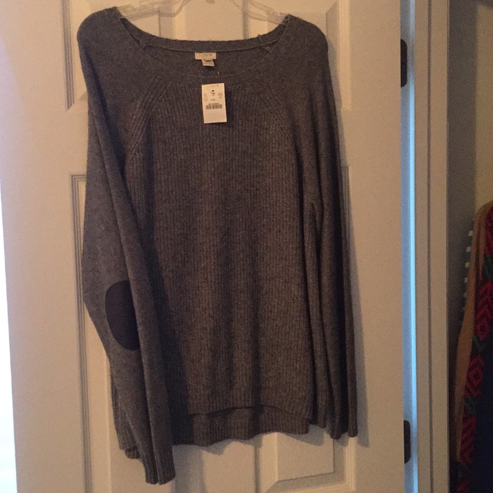 J crew sweater with leather elbow pads.
